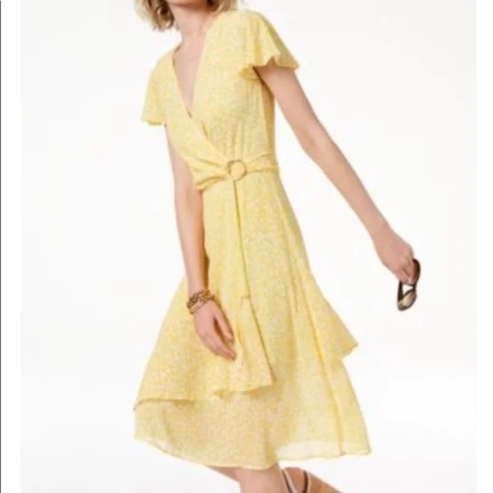 MICHAEL Michael Kors ~ Yellow Floral Print Midi Wrap Dress ~ Size S